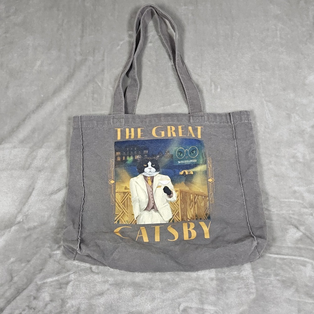 Vintage The Great Catsby Tote‎ Bag Gray Barnes Nobles Books Library Kitten Kitty